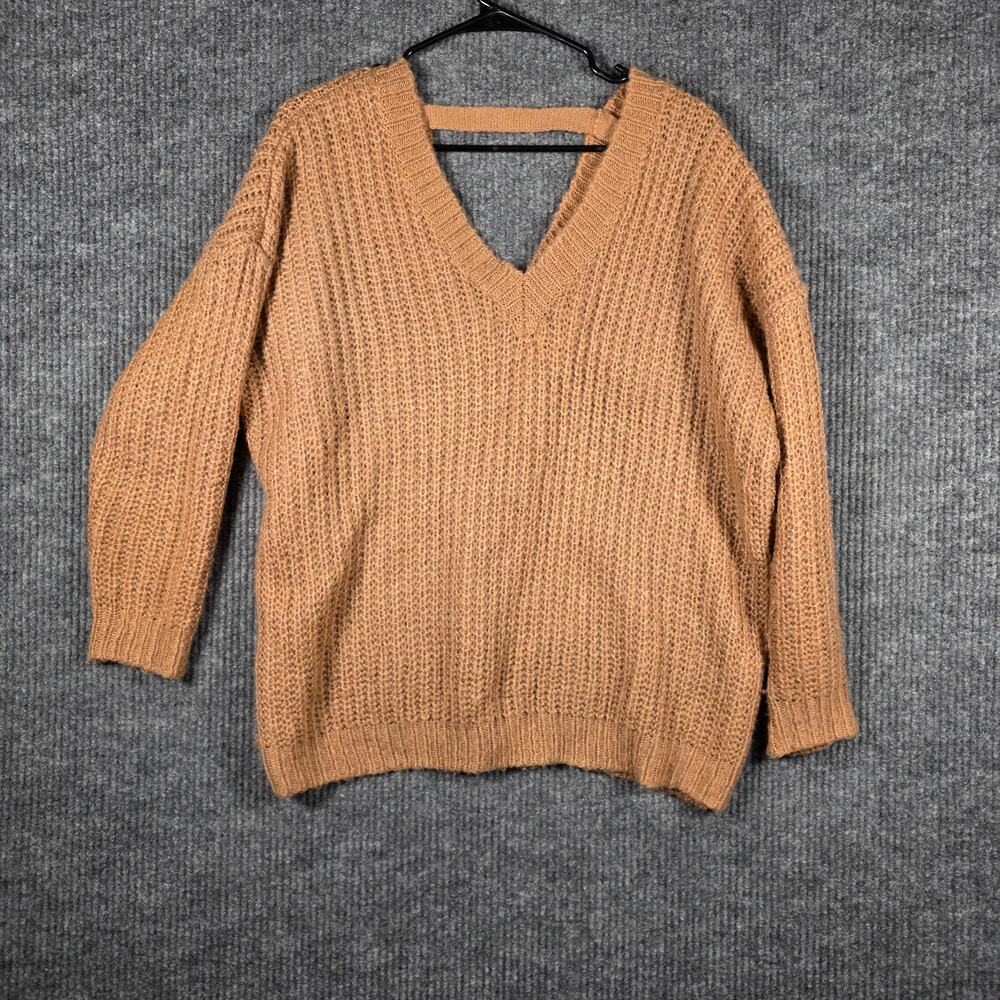 Dreamers Tan V Neck Chunky‎ Knit Sweater Small Cozy Oversized